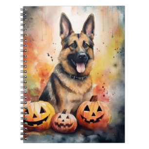 Halloween German Shepherd with Pumpkins Beängstige Notizblock