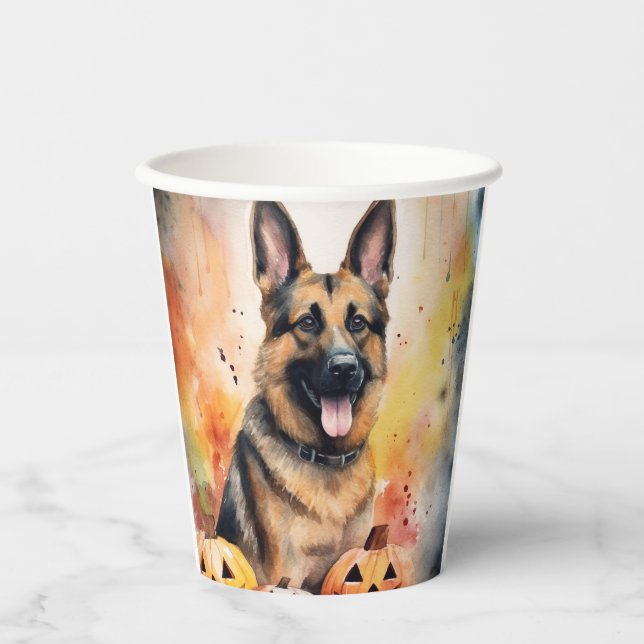 Halloween German Shepherd with Pumpkins Beängstige Pappbecher (Vorderseite)