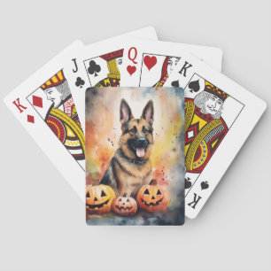 Halloween German Shepherd with Pumpkins Beängstige Spielkarten