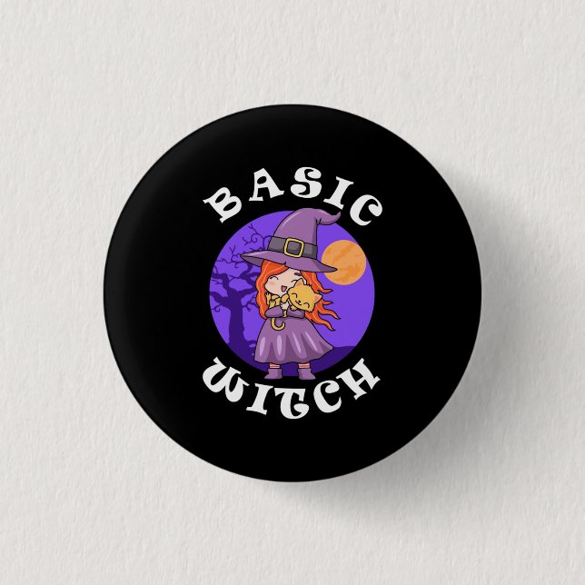 Halloween-Geschenk | Grundhexe Button (Vorderseite)