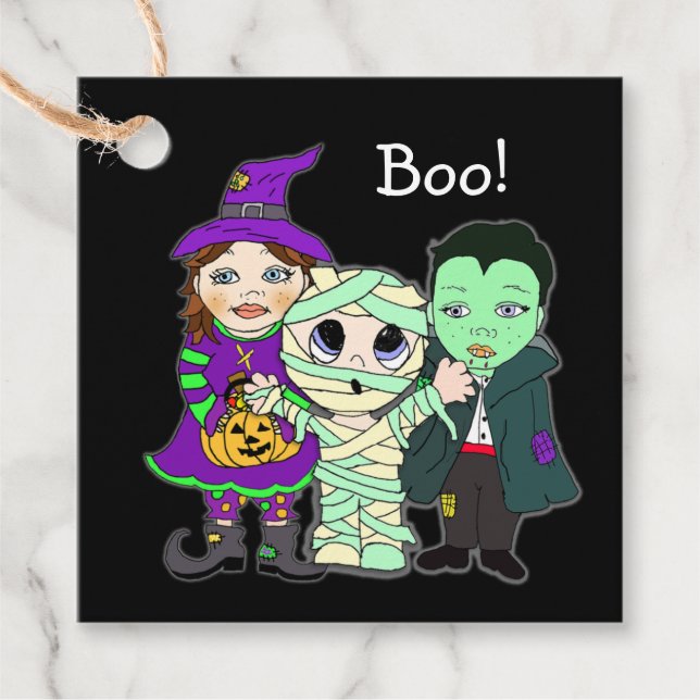 Halloween-Geschenk-Tag, Hexe, Mama und Vampire Geschenkanhänger (Vorderseite)
