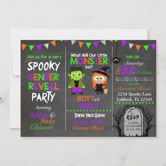 Halloween-Geschlecht decken Einladung auf (Vorderseite)