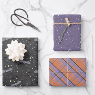 Halloween Geschlecht Neutrale Lila und Schwarze Fl Geschenkpapier Set