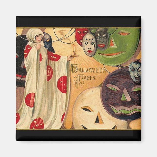 Halloween-Gesichter - Art Deco Magnet (Vorne)