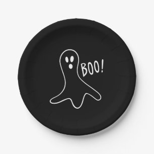 Halloween-Gespenst schwarz-weiß-spoky Pappteller