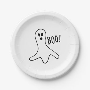 Halloween-Gespenst schwarz-weiß-spoky Pappteller