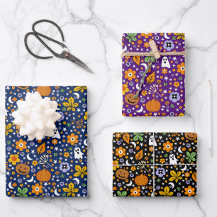 Halloween-Gespenst und Orangenkürbis Geschenkpapier Set
