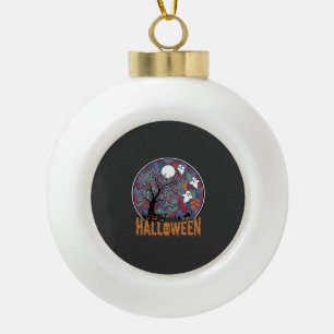 Halloween Gespensterbaum Geister und schwarze Katz Keramik Kugel-Ornament