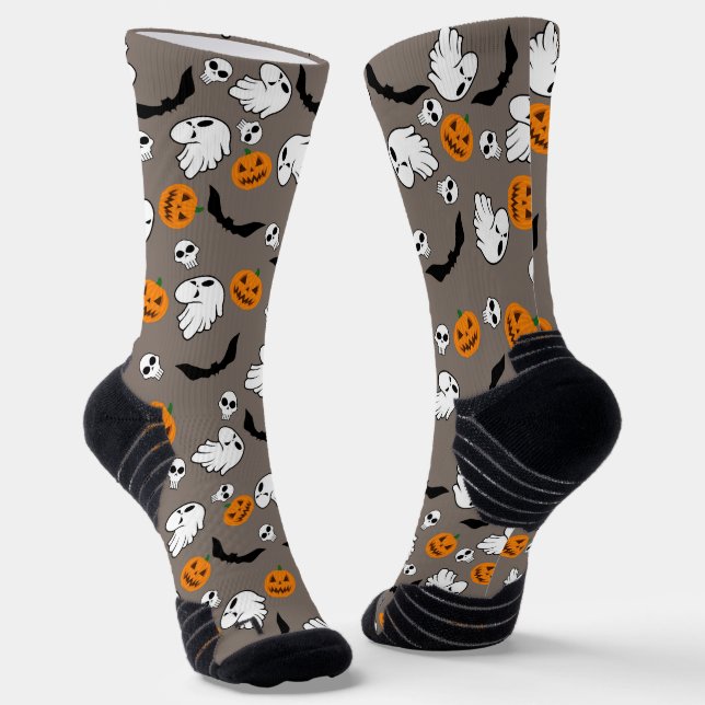 Halloween Ghost Bats Skull Pumpkin Socken (Gewinkelt)