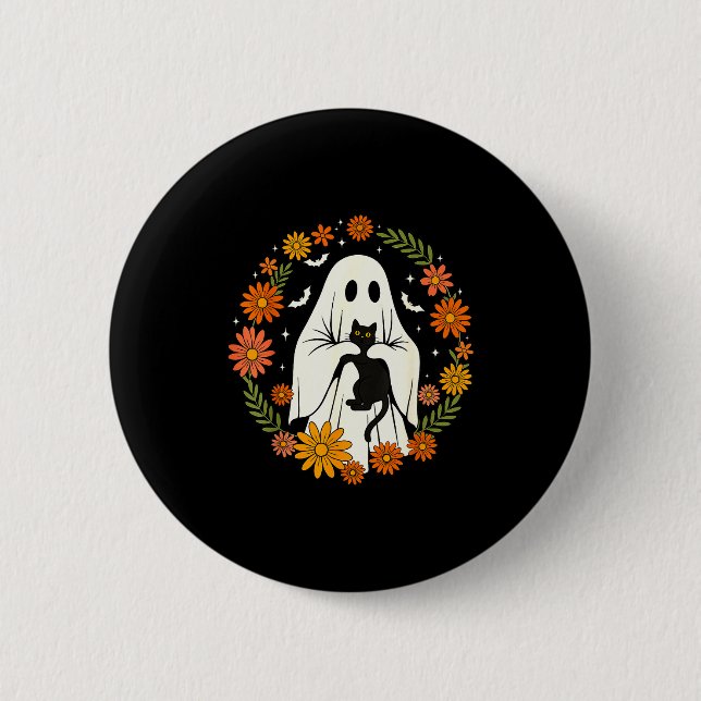 Halloween Ghost Black Cat Cute Funny  Button (Vorderseite)
