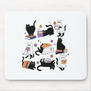 Halloween Ghost Black Cat Reading Book Costume Mousepad