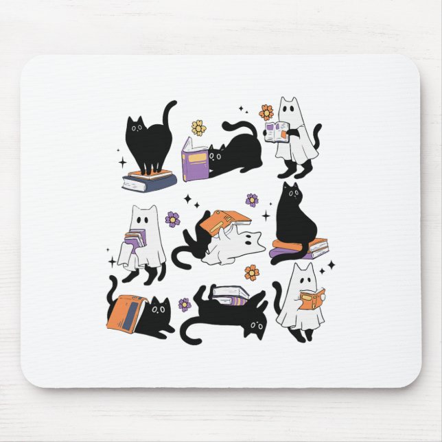 Halloween Ghost Black Cat Reading Book Costume Mousepad (Vorne)