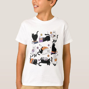 Halloween Ghost Black Cat Reading Book Costume T-Shirt