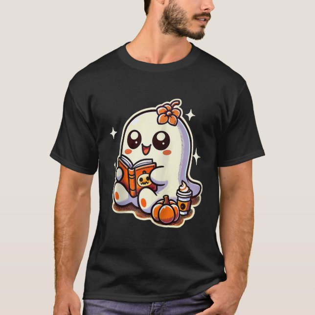 Halloween Ghost Book Coffee Pumpkin Herbst Niedlic T-Shirt (Vorderseite)