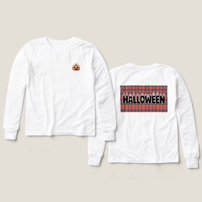 Halloween Ghost Candle Lettering Long Sleeve T (Design Vorderseite & Rückseite)