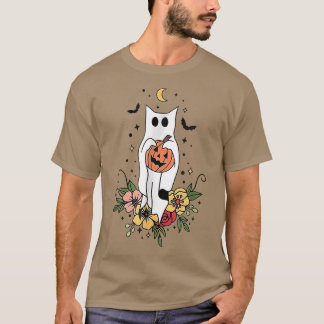 Halloween Ghost Cat Beängstigend Pumpkin Floral Ca T-Shirt