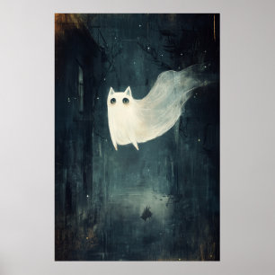 Halloween Ghost Cat Poster