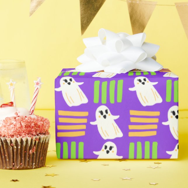 Halloween Ghost Checked Tile-Muster Geschenkpapier (Geburtstagsparty)