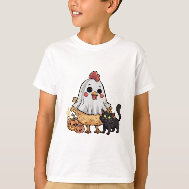 Halloween Ghost Chicken #2 Digitale Kunst T-Shirt (Vorderseite)