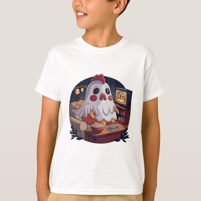 Halloween Ghost Chicken #3 Digitale Kunst T-Shirt (Vorderseite)