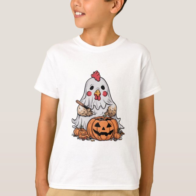 Halloween Ghost Chicken #9 Digitale Kunst T-Shirt (Vorderseite)