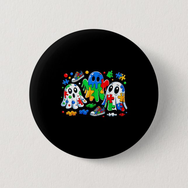 Halloween Ghost Colorful Puzzle Ribbon Autism Awar Button (Vorderseite)