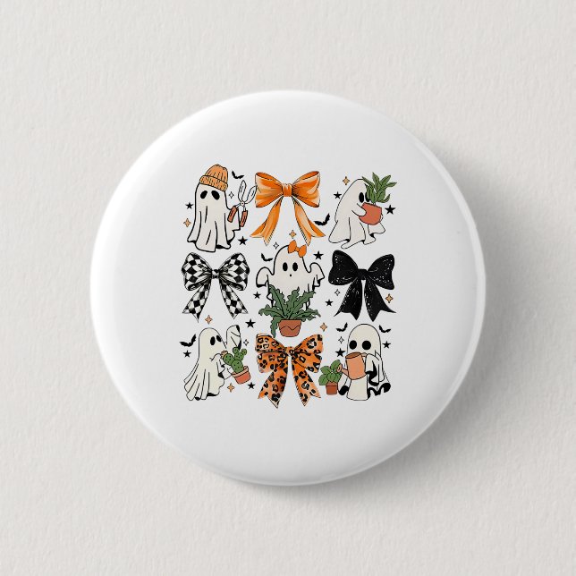 Halloween Ghost Coquette Bow Floral Pflanze Tree L Button (Vorderseite)
