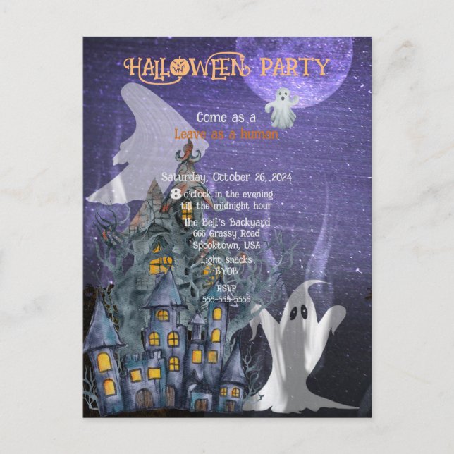 HALLOWEEN GHOST COSTUME-PARTY ANKÜNDIGUNGSPOSTKARTE (Vorderseite)