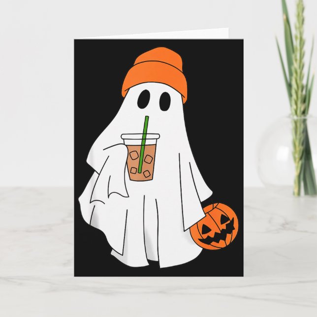 Halloween Ghost Drinking Coffee Ghost Ice Coffee M Karte (Vorderseite)