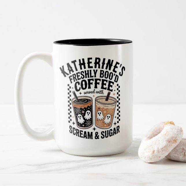 Halloween Ghost Freshly Boo'd Coffee Custom Zweifarbige Tasse (Mit Donut)