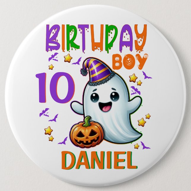 Halloween Ghost Geburtstag Junge Spooky Party Desi Button (Vorderseite)