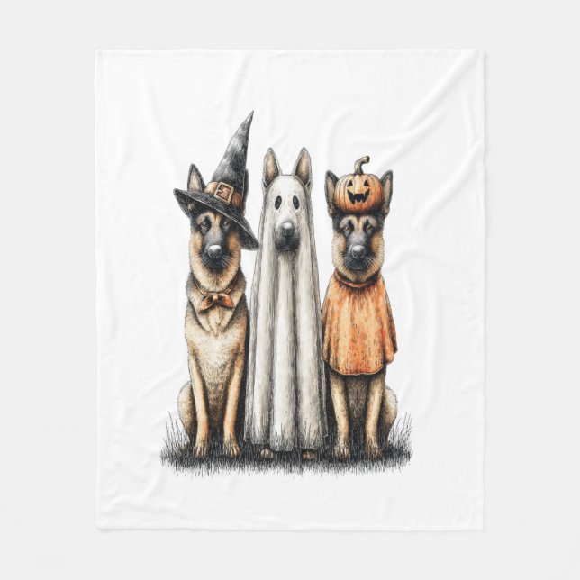 Halloween Ghost German Shepherd Dog Fleecedecke (Vorderseite)