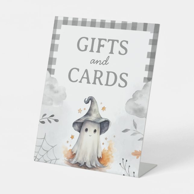 Halloween-Ghost-Geschenk und Kartentisch-Zeichen Sockelschild (Vorderseite)