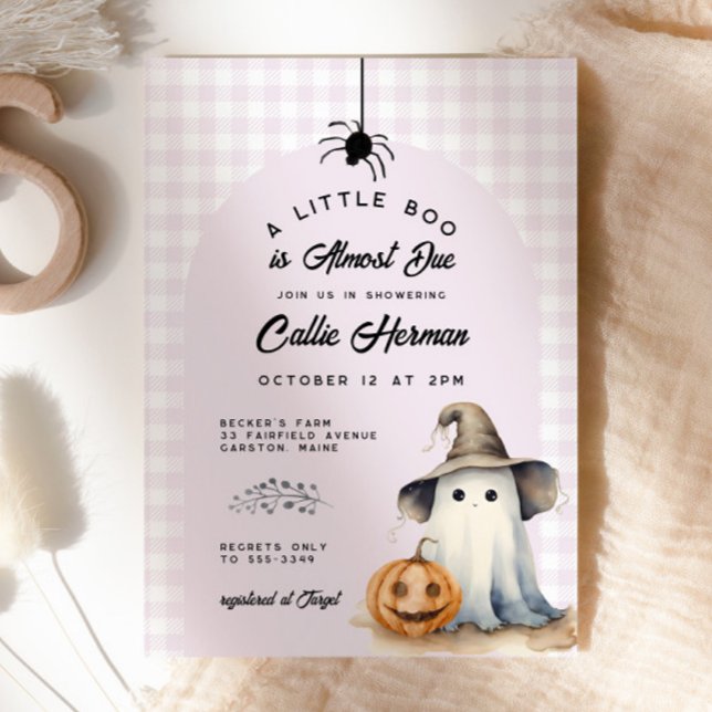 Halloween Ghost Gingham Little Boo Baby Shower Einladung (Von Creator hochgeladen)