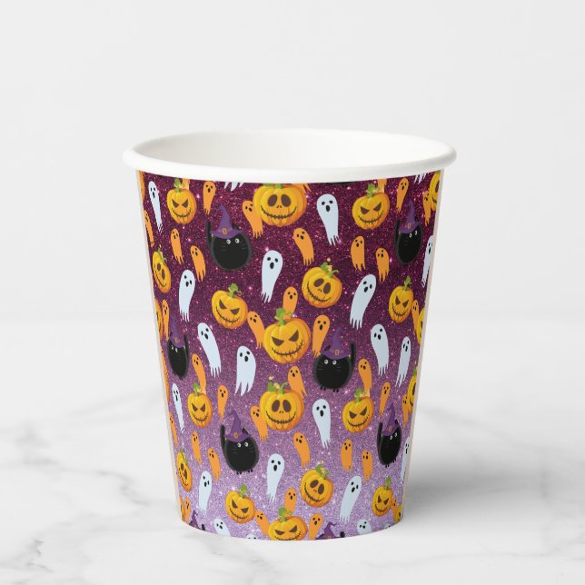 Halloween Ghost Glitzer Pattern Pappbecher (Vorderseite)