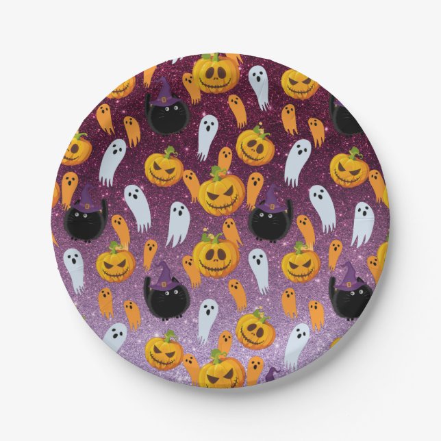 Halloween Ghost Glitzer Pattern Party Pappteller (Vorderseite)