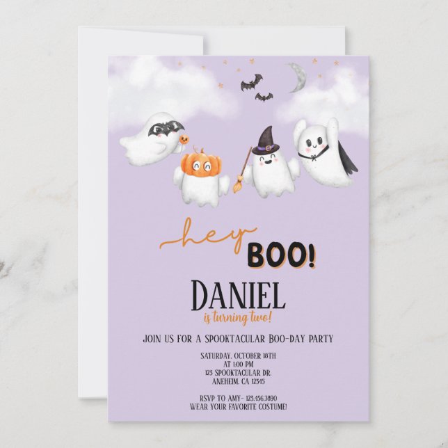 Halloween Ghost Hey Boo Birthday Party Einladung (Vorderseite)
