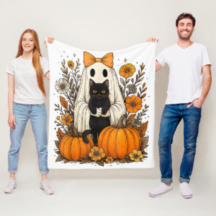 Halloween Ghost Holding Black Cat Fleecedecke