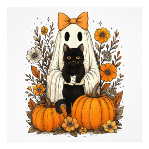 Halloween Ghost Holding Black Cat Fotodruck