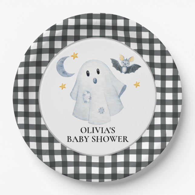 Halloween Ghost Little Boo Baby Dusche Pappteller (Vorderseite)
