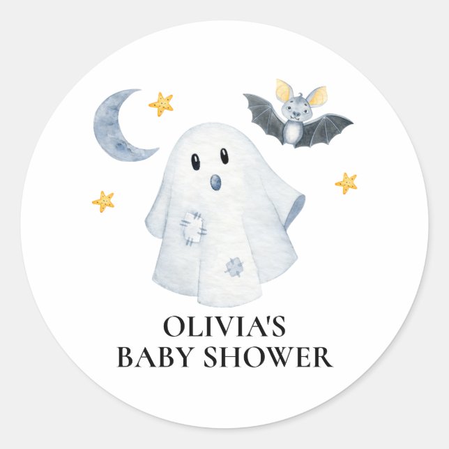 Halloween Ghost Little Boo Baby Dusche Runder Aufkleber (Vorderseite)