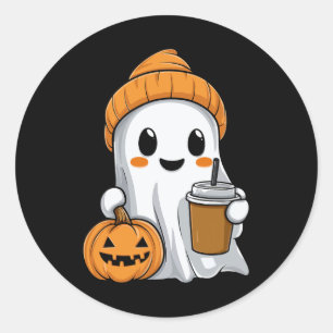 Halloween Ghost mit lustig-iced Kaffee Pumpkin Ora Runder Aufkleber
