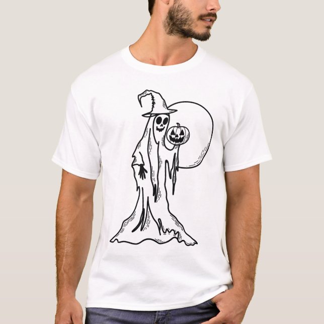 Halloween Ghost mit Pumpkin T-Shirt (Vorderseite)