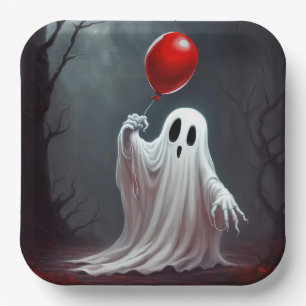 Halloween Ghost mit rotem Ballon Pappteller