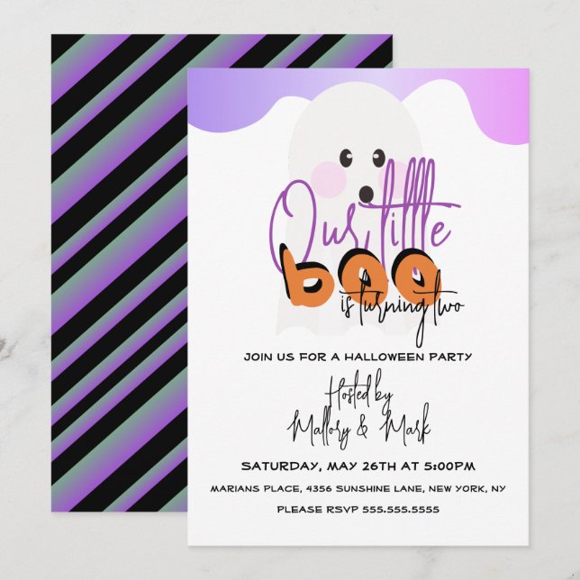 Halloween Ghost Notre Petit Boo Purple Invitation (Devant / Derrière)