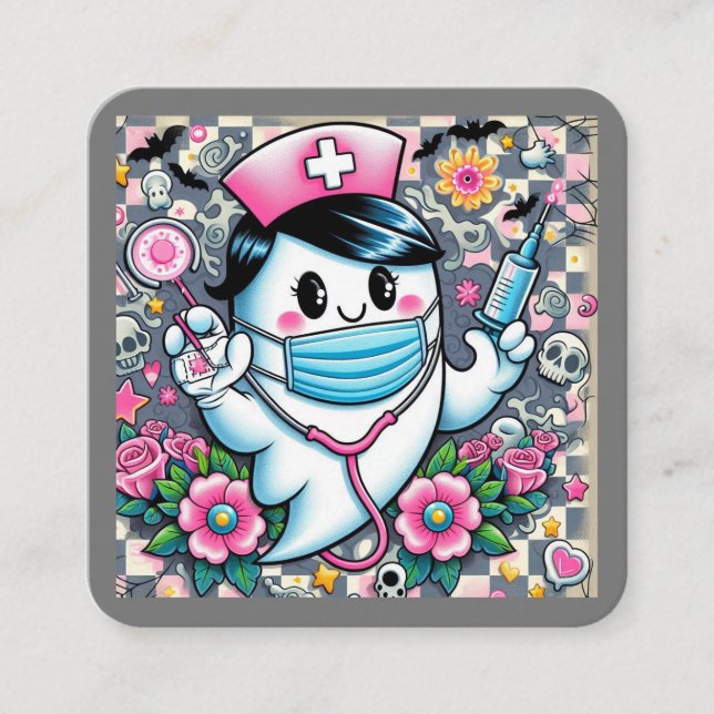 Halloween Ghost Nurse mit Maske und Syringen Quadratische Visitenkarte (Vorderseite)