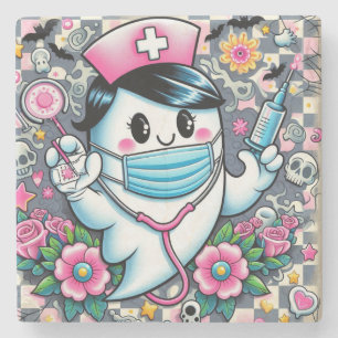 Halloween Ghost Nurse mit Maske und Syringen Steinuntersetzer