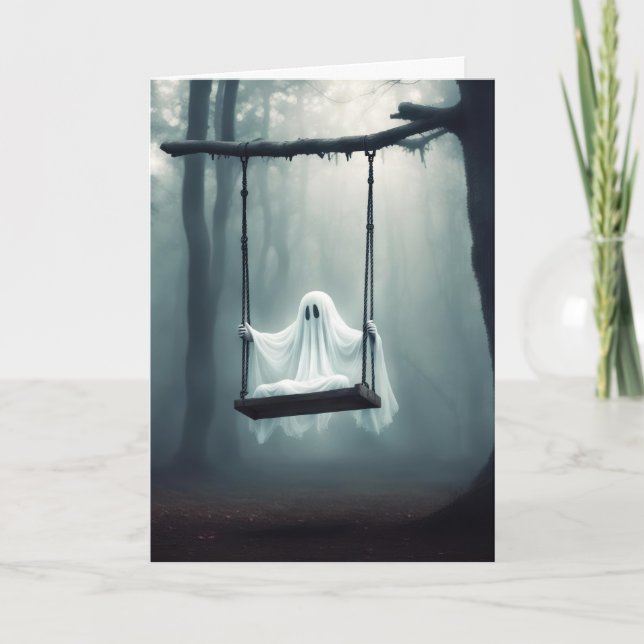 Halloween Ghost On A Swing Feiertagskarte (Vorderseite)