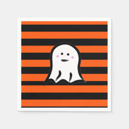 Halloween Ghost on Black and Orange Stripes Serviette