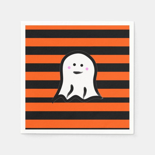 Halloween Ghost on Black and Orange Stripes  Serviette (Vorderseite)